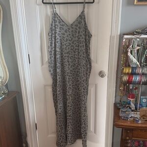 Zenana Outfitters Gray Leopard Print Maxi Dress